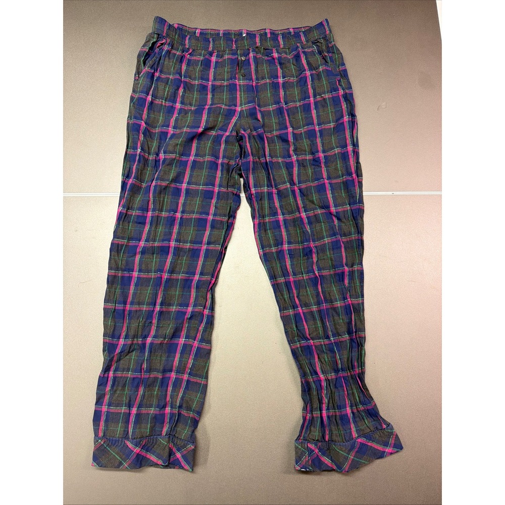 Victoria's Secret XL Plaid Flannel Pajama Pants Blue Pink Green Tartan Loung